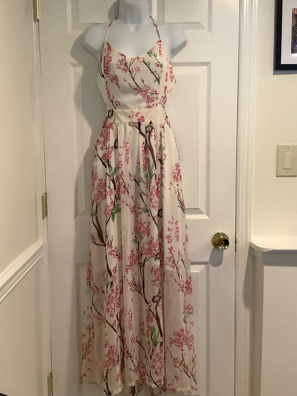 YOINS Floral Sheer Cottagecore Backless Ethereal Wedding Guest Maxi Dress L